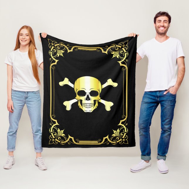 Skull Crossbone/Jolly Roger/Pirat/guld/Black Fle Fleecefilt (På plats)