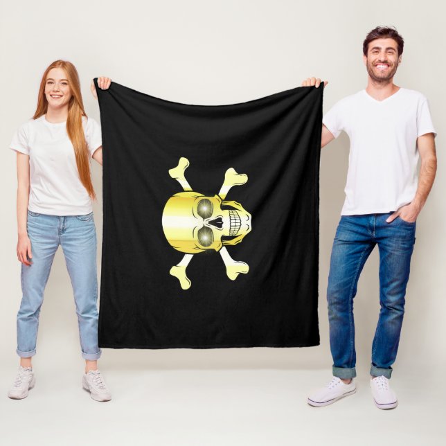 Skull Crossbone/jolly roger/Pirat/guld/svart Fleecefilt (På plats)