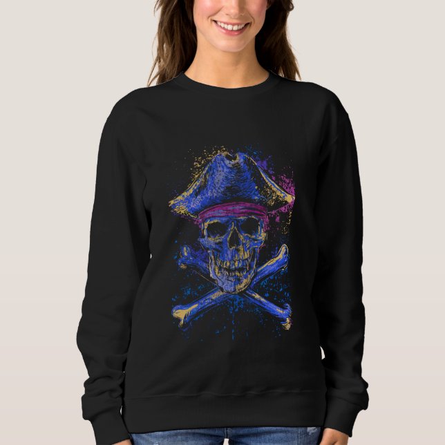 Skull Crossbone Skeleton Jolly Roger Flagga Hallsk T Shirt (Framsida)