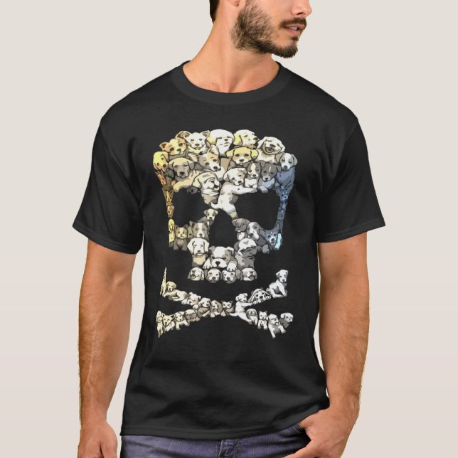 Skull Crossbones Sugar Dog In Skull Love T Shirt (Framsida)