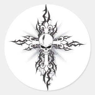 Skull-Crucifix Runt Klistermärke
