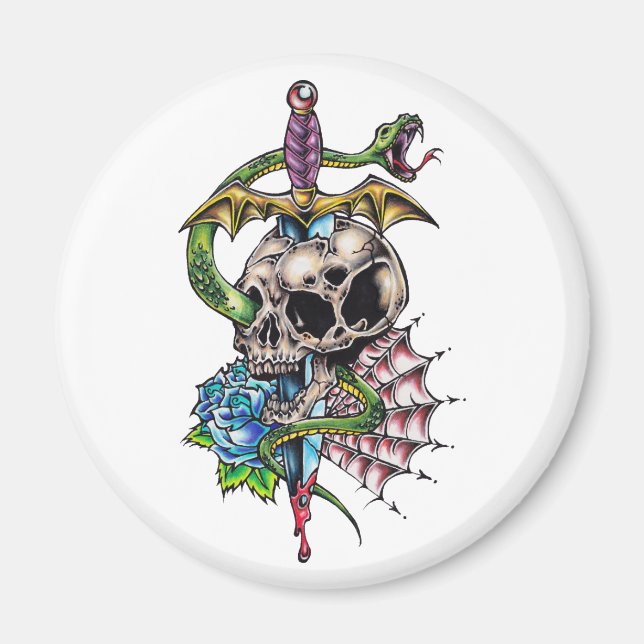 Skull & Dagger Tattoo Magnet (Framsidan)