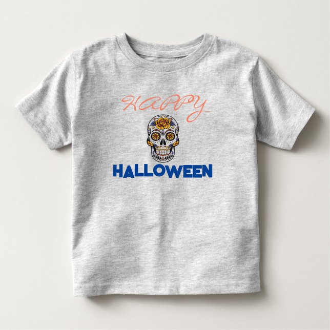Skull Day of the dead Happy halloween Orange Cute T Shirt (Framsida)