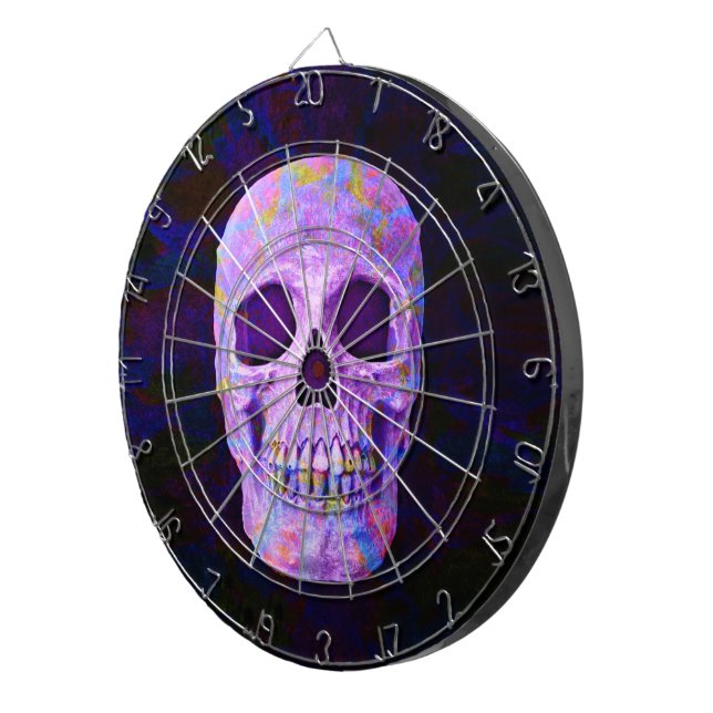 Skull Day of the dead Lila Blue Neon Gothic Darttavla (Högra Framsidan)
