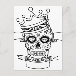 Skull Day of the dead Tatto Krona Sugar Skull Vykort