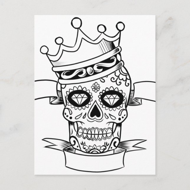 Skull Day of the dead Tatto Krona Sugar Skull Vykort (Framsida)