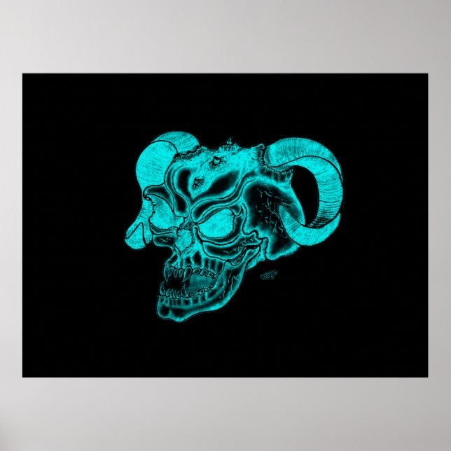 Skull Devil Head Black and Green Design Poster (Framsidan)