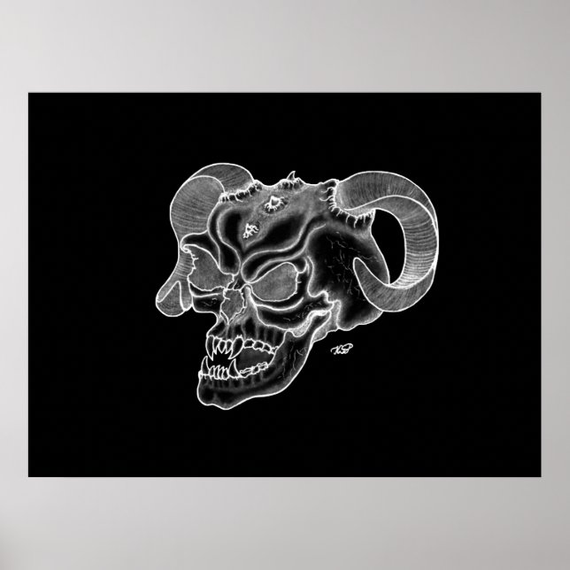 Skull Devil Head Black and White Design Poster (Framsidan)