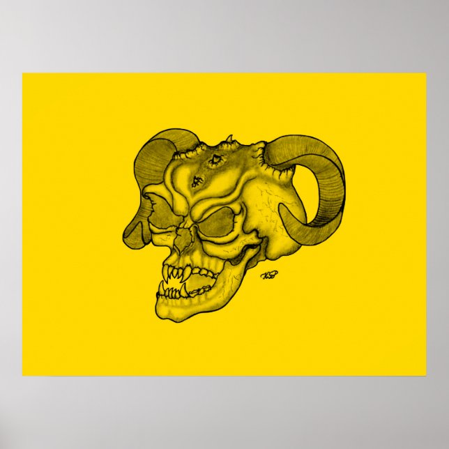 Skull Devil Head Black and Yellow Design Poster (Framsidan)