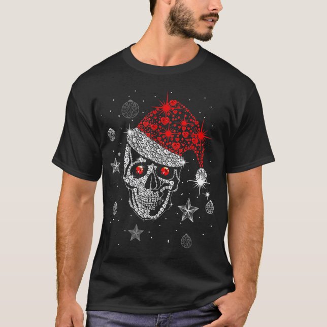 Skull Diamond Santa Hat presenterar jul Pajama Xma T Shirt (Framsida)