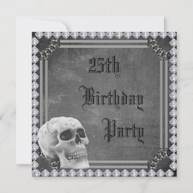 Skull & Diamonds Dubbelsidig 25-årsdag Inbjudningar (Framsida)