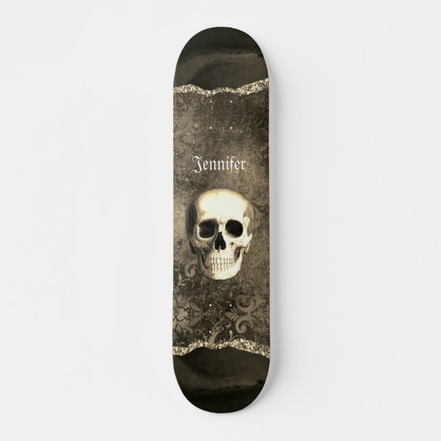 Skull Distress Gothic Personlig Mini Skateboard Bräda 18,5 Cm (Framsida)