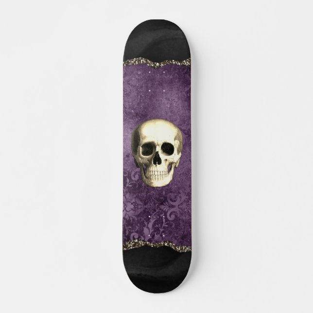 Skull Distress Mörk Moody Lila Gothic Glam Mini Skateboard Bräda 18,5 Cm (Framsida)