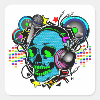 Skull DJ Fyrkantigt Klistermärke