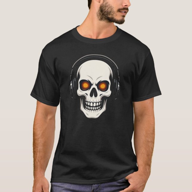 Skull DJ Halloween T-Shirt - Glowing Ögon (Framsida)