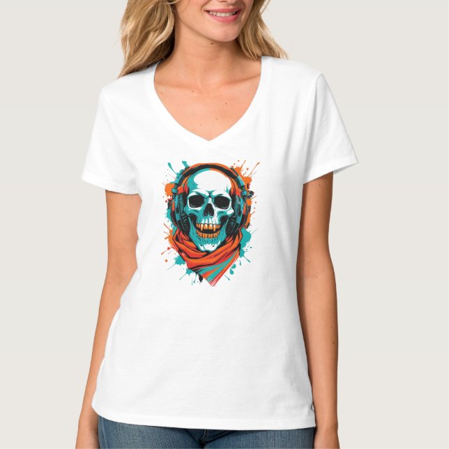 Skull DJ-hörlurar - Street Art Vibe Music Tee (Framsida)
