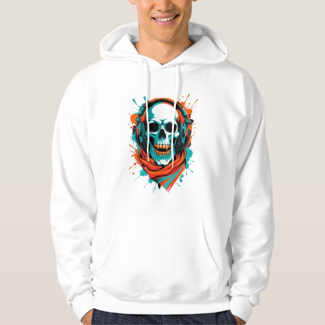 Skull DJ-hörlurar - Street Art Vibe Music Tee Hoodie (Framsida)