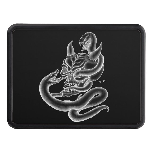 Skull - Djävulen huvud med orm Dragkroksskydd (Framsidan)