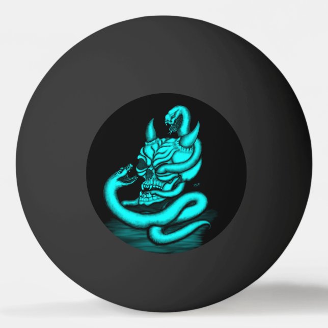 Skull - Djävulen huvud med orm Pingisboll (Baksidan)