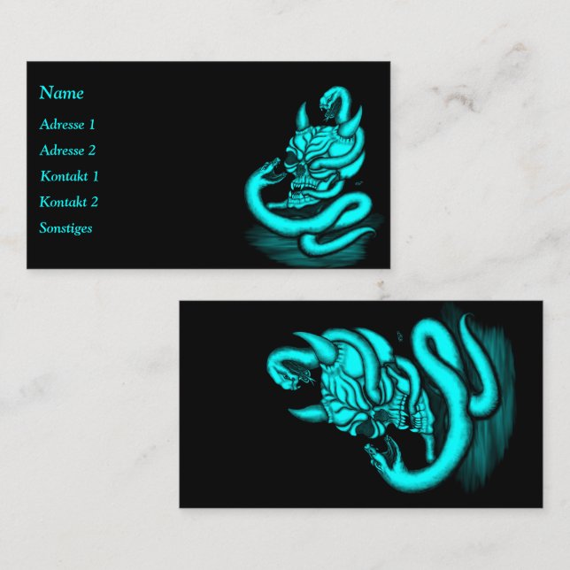 Skull - Djävulen huvud med orm Visitkort (Fram/baksida)
