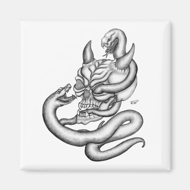 Skull - djävulen huvuden med orm magnet (Framsidan)
