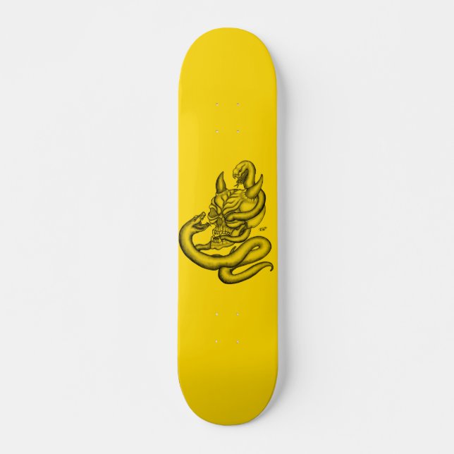 Skull - djävulen huvuden med orm mini skateboard bräda 18,7 cm (Framsida)