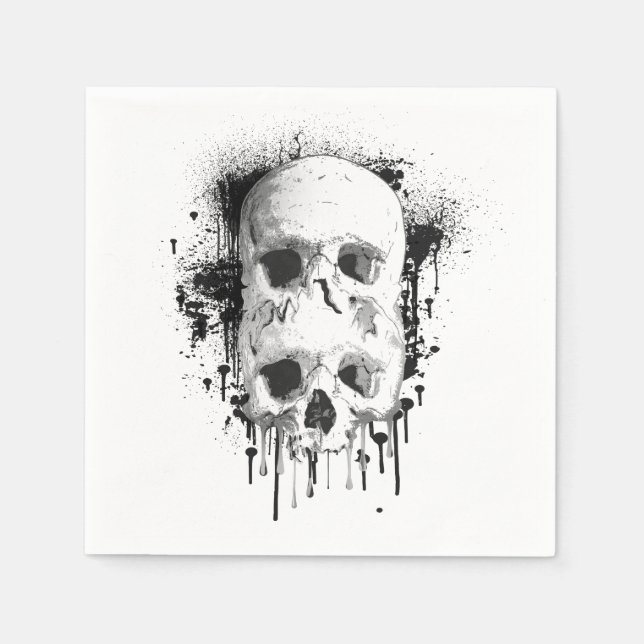 Skull Drip Svart bläck Grafisk Pappersservett (Framsidan)