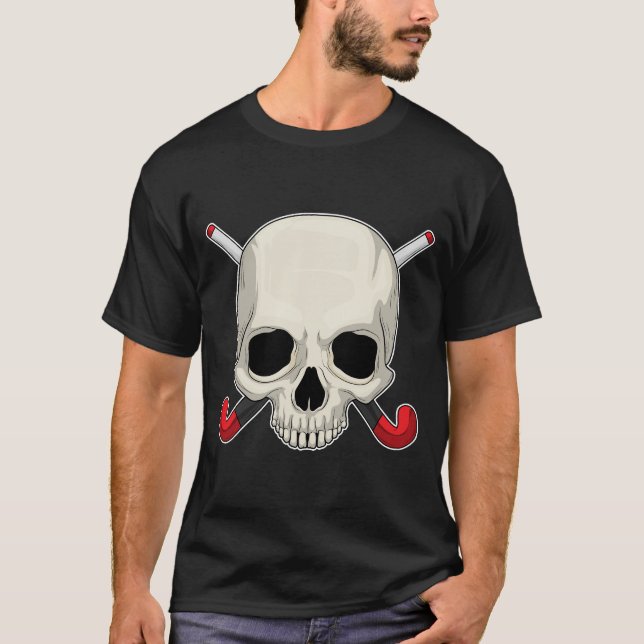 Skull Fält hockey Hockey stick T Shirt (Framsida)