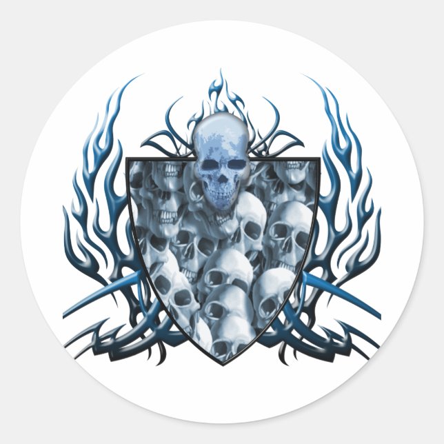 Skull-familj Runt Klistermärke (Framsida)