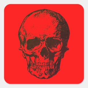 Skull Fantasy Pop Art Sten Punk Heavy Metall Red Fyrkantigt Klistermärke