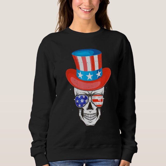 Skull farbror Sam American Independence day Flagga T Shirt (Framsida)