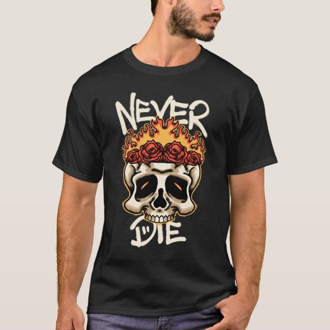 Skull Fire and Roses streetwear  T Shirt (Framsida)
