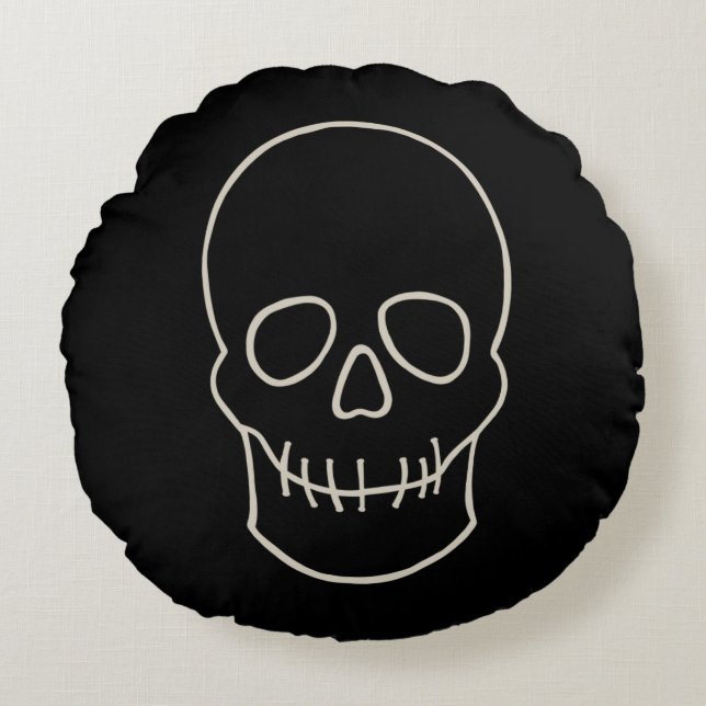 Skull - Fladdermus Black och Bone White Rund Kudde (Framsidan)