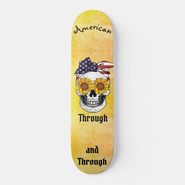 Skull Flagga Bow AMERICAN genom och genom Ombre  Mini Skateboard Bräda 18,5 Cm (Framsida)