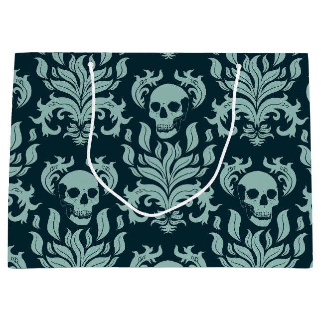 Skull Flame Damask i mynta grönt på blått (Framsidan)