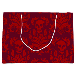 Skull Flame Damask in moody red på rött