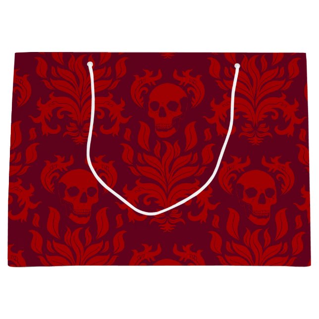Skull Flame Damask in moody red på rött (Framsidan)
