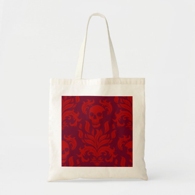 Skull Flame Damask in moody red på rött Tygkasse (Framsidan)