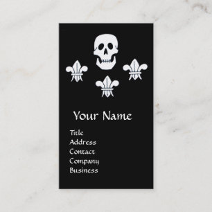 SKULL,FLEUR DE LISE /ANTIQUE PIRATER TREASURE KART VISITKORT