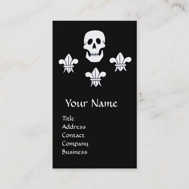SKULL,FLEUR DE LISE /ANTIQUE PIRATER TREASURE KART VISITKORT (Framsida)