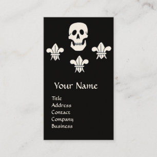 SKULL,FLEUR DE LISE ANTIQUE PIRATER TREASURE KARTO VISITKORT