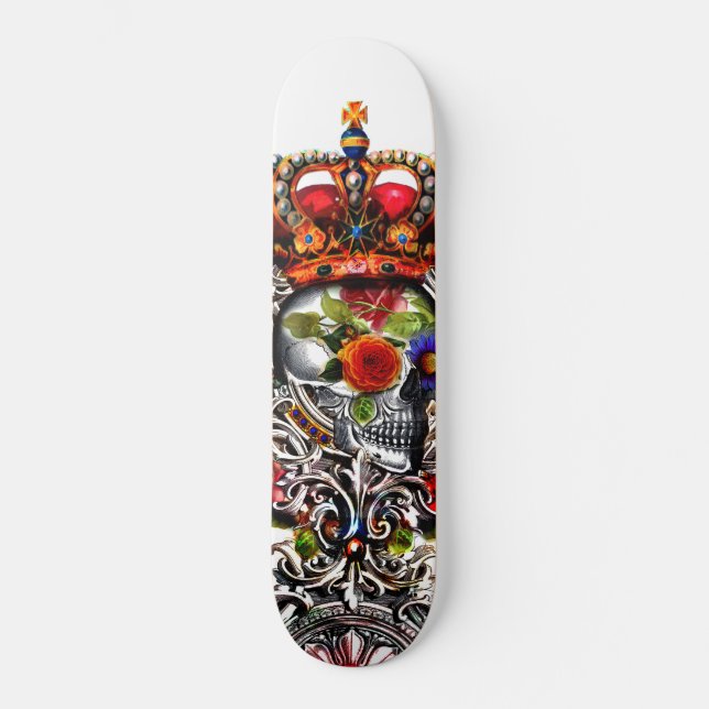 Skull för Blommigt med kronor Skateboard Bräda 20 Cm (Framsida)