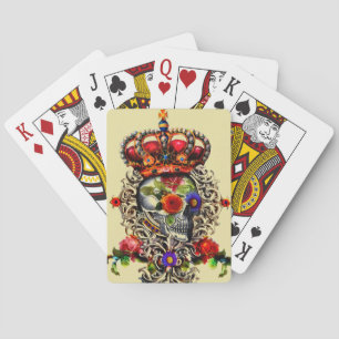 Skull för Blommigt med kronor Spel Kort