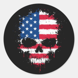 Skull för United Stater Flagga-påfyllnadsskal Runt Klistermärke