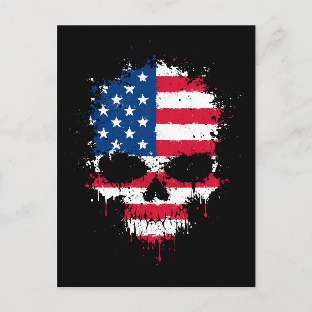 Skull för United Stater Flagga-påfyllnadsskal Vykort (Framsida)