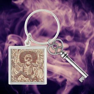 Skull från Oaxaca, La Calavera Oaxaqueña Fyrkantig Silverfärgad Nyckelring