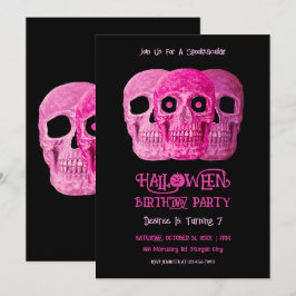 Skull Funny Gothic Girly Rosa Halloween Birthday Inbjudningar