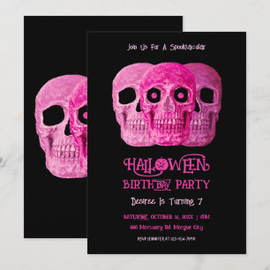 Skull Funny Gothic Girly Rosa Halloween Birthday Inbjudningar