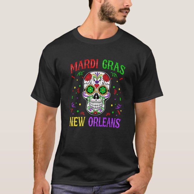 Skull Funny Mardi Gras Carnival Party New Orleans  T Shirt (Framsida)