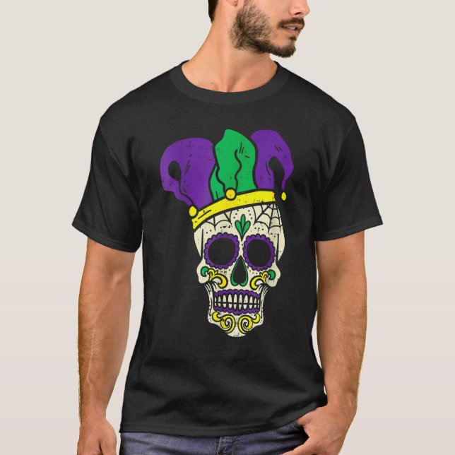 Skull Funny Mardi Gras New Orleans Carnival Men Bo T Shirt (Framsida)